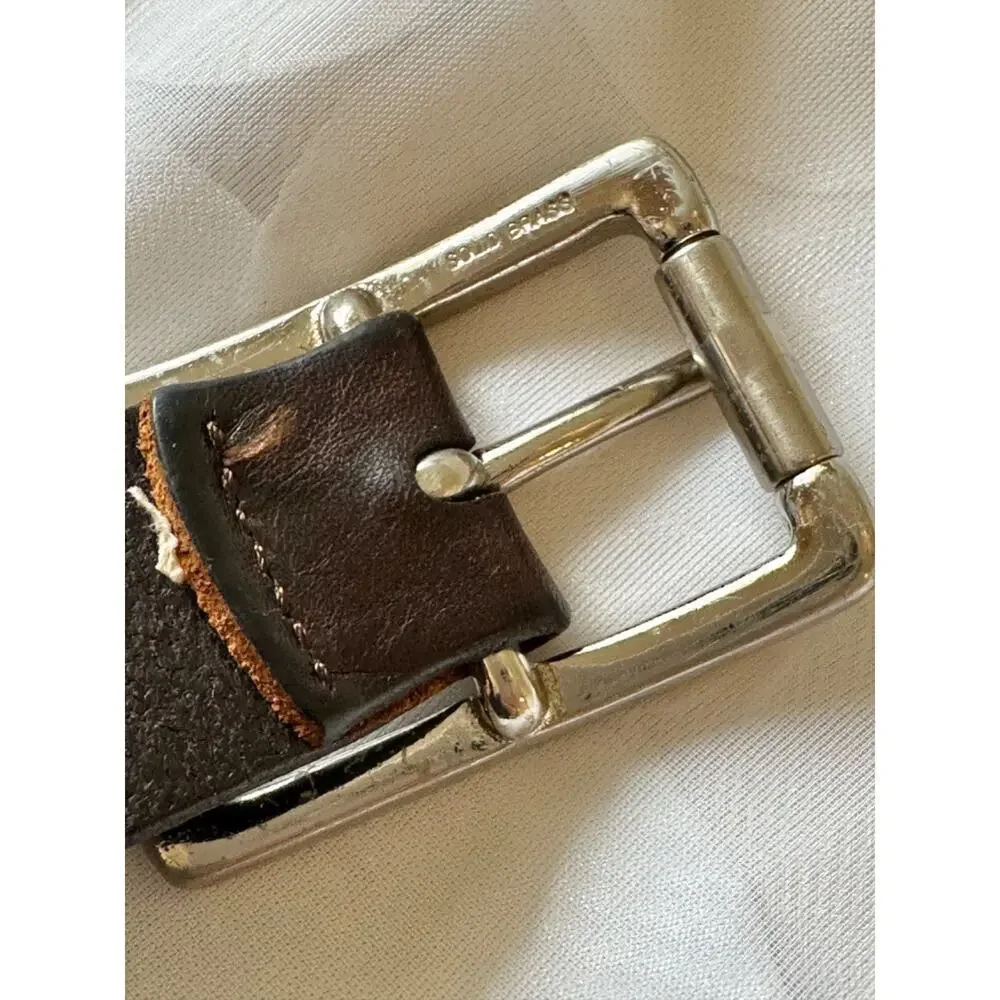 Vintage Brooks 346 Brown Genuine leather size 38 belt Chunky Solid Brass USA